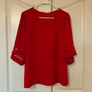 Maurices Womens Red Blouse Top Shirt Long Bell Sleeve Crew Neck Size Large 12-14